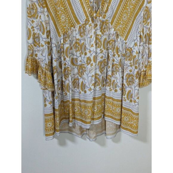 Rachel Zoe Boho Yellow Ivory and Blue Paisley Flowy Top - Size M - Picture 3 of 9
